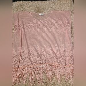 Elegant Pink Lace Poncho Western Fringe Festival Wear One Size